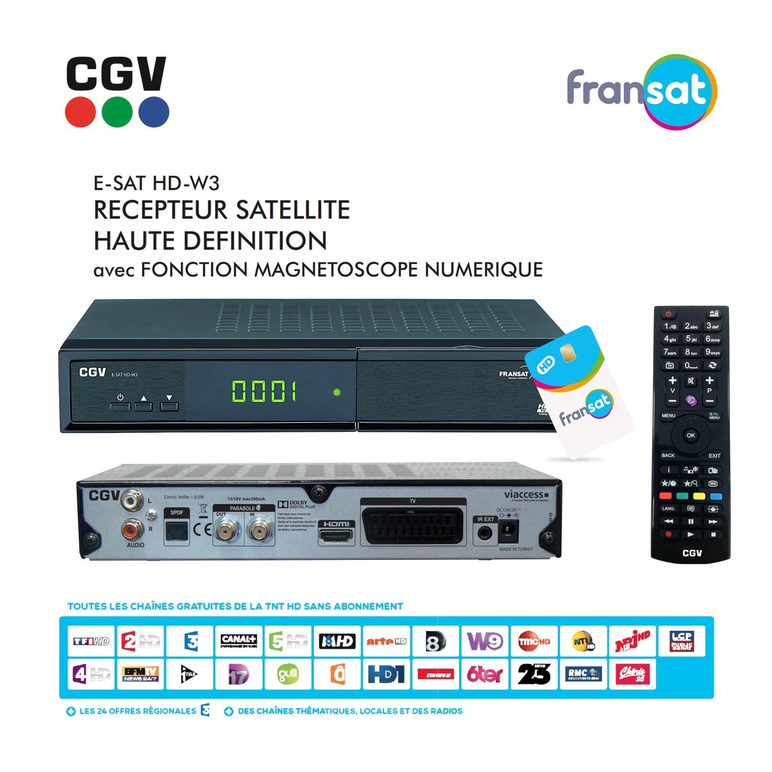 Décodeur Satellite HD CGV E-SAT HD-W3 idéal pour Camping-Car et Zones Blanches