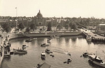 British Columbia Parliament Bldg Harbor 1920s Press Photo Victoria CA  *P131b