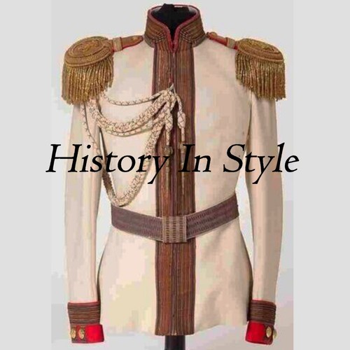 Royal Horse Guard Tunic Russian Imperial Officer Coat Men's Off White Wool Coat