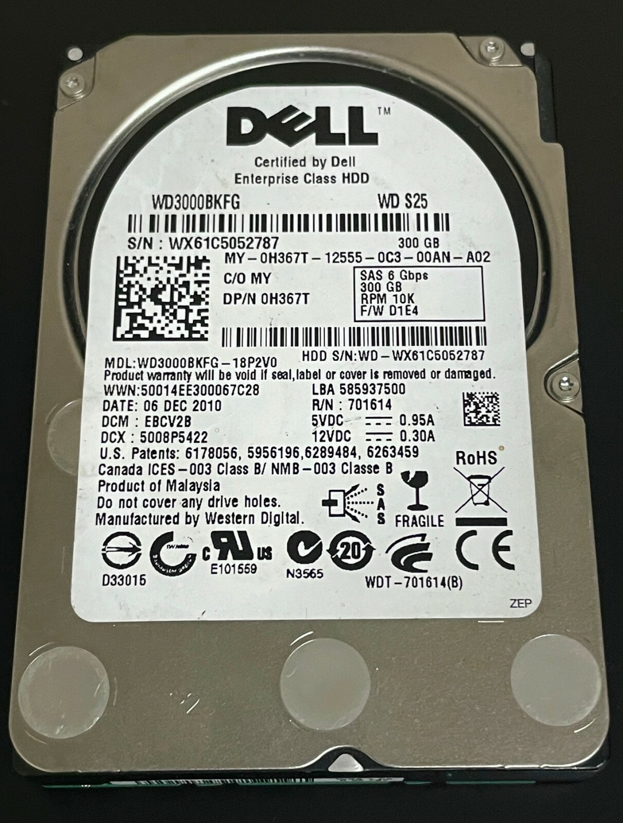 Disque dur d'entreprise Western Digital Dell WD3001BKHG 300 Go 2,5