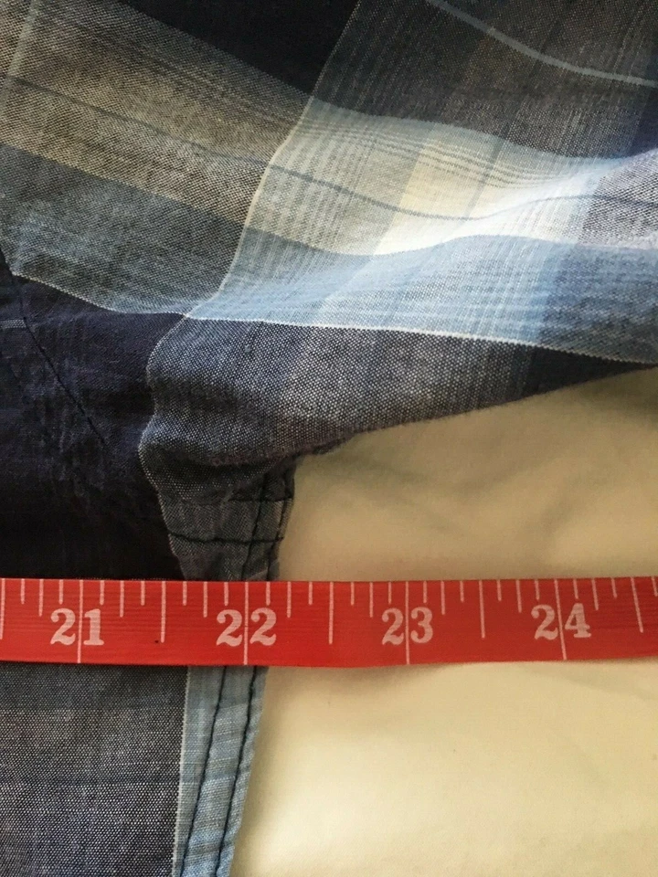 RAW STATE PREMIUM MEN'S SLIM FIT LONG SLEEVE BUTTON COLLAR BLUE PLAID SHIRT XL - Image 4 of 4