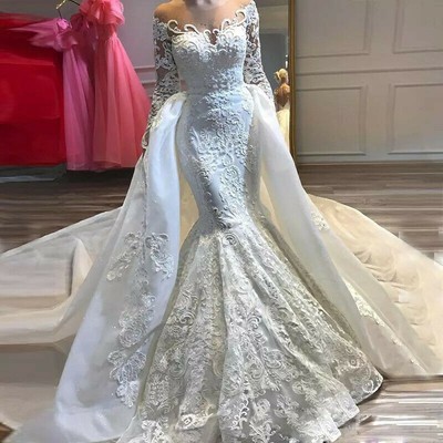 long sleeve mermaid wedding dress with train