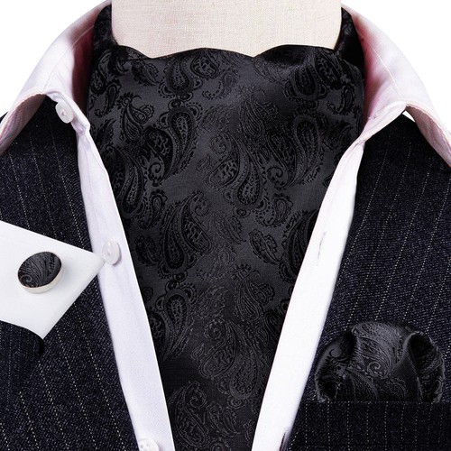 Mens Silk Ascot Cravat Vintage Tie Jacquard Paisley Scarf Hanky Cufflinks Set - Picture 26 of 80