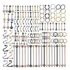 Oveta 150PCS Body Piercing Jewelry Lot 14G 16G 20G Stainless Assorted Styles
