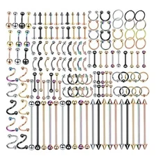 Oveta 150PCS Body Piercing Jewelry Lot 14G 16G 20G Stainless  Assorted Styles 