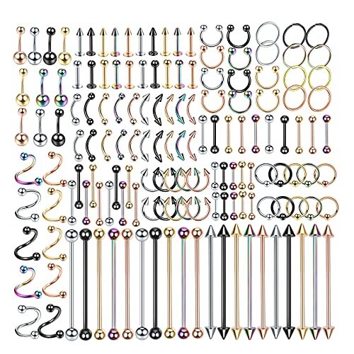 Oveta 150PCS Body Piercing Jewelry Lot 14G 16G 20G Stainless  Assorted Styles 