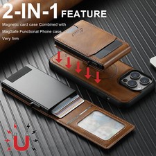 For iPhone 17 16 15 14 13Pro Max MagSafe Case Magnetic Leather Card Wallet Cover