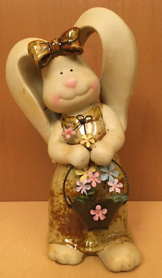 Terry's Village Garden Bunny #2 Stoneware Rabbit Metal Basket  10'' Easter Spring