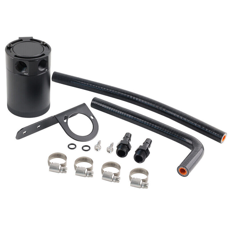 1 Set Car Auto Oil Catch Can Baffled Oil Separator Tank 2 Port With Hose Part