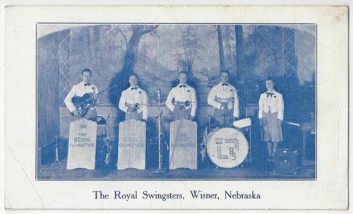 1920's Wisner, Nebraska Musical Band, The Royal Swingsters Advertising Postcard