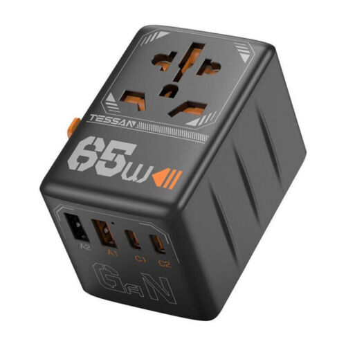 Tessan GaN 65 W Universal Reiseadapter Stecker Adapter 4 USB (2 USB C) UK LAGER