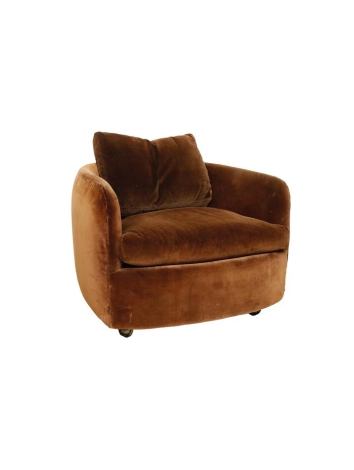 Sillón cromado vintage estilo Milo Baughman en gamuza beige años 70 Foto 2 de 4