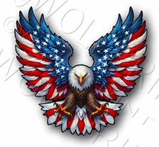 American Flag Bald Eagle Sticker 4.4"-11.3" Wide Patriotic Vinyl