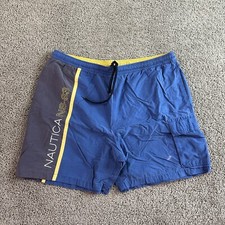 VINTAGE Nautica Swim Trunks Mens Extra Large Blue NS-83 Nylon Shorts 90s FLAW