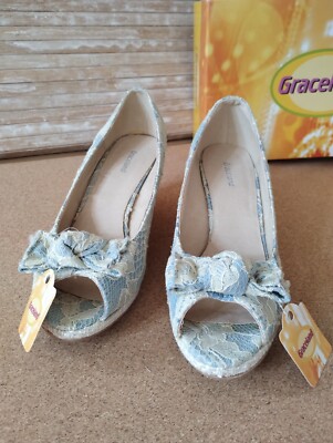 Neu Deichmann Damenschuhe mit Keilabsatz Jeans mit Spitze Größe 36 Blau