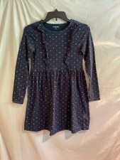 Lands' End Girls 10-12 Medium Navy Blue Polka Dot Ruffle Dress Classic