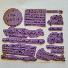 Happy Birthday 15 Unmounted Rubber Stamps Let's Party Congratulations Best Wishe