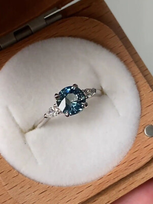 Teal montana sapphire ring vintage teal sapphire ring round cut teal ring 