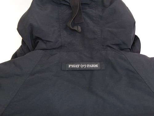 Giacca vintage Phat Farm uomo XL piumino d'anatra nero puffer coat Y2K cappuccio - Foto 12 di 16