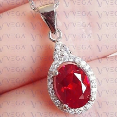 Oval Cut Natural Red Ruby Diamond Pendant Real Solid