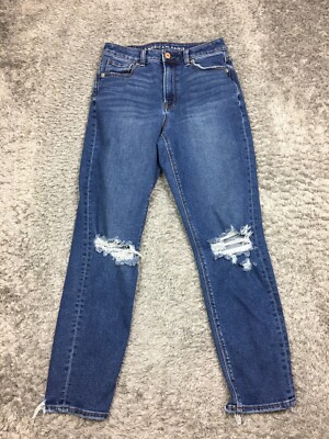 American Eagle Mom Jean Womens Size 2 Blue Dark Wash Denim Distressed
