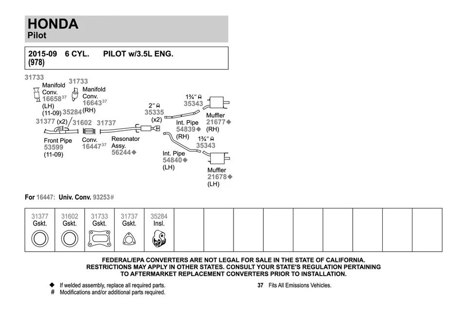 For Honda Accord 08-17 Exhaust Pipe Flange Gasket High Temperature Graphite w — 第 3/4 张图片