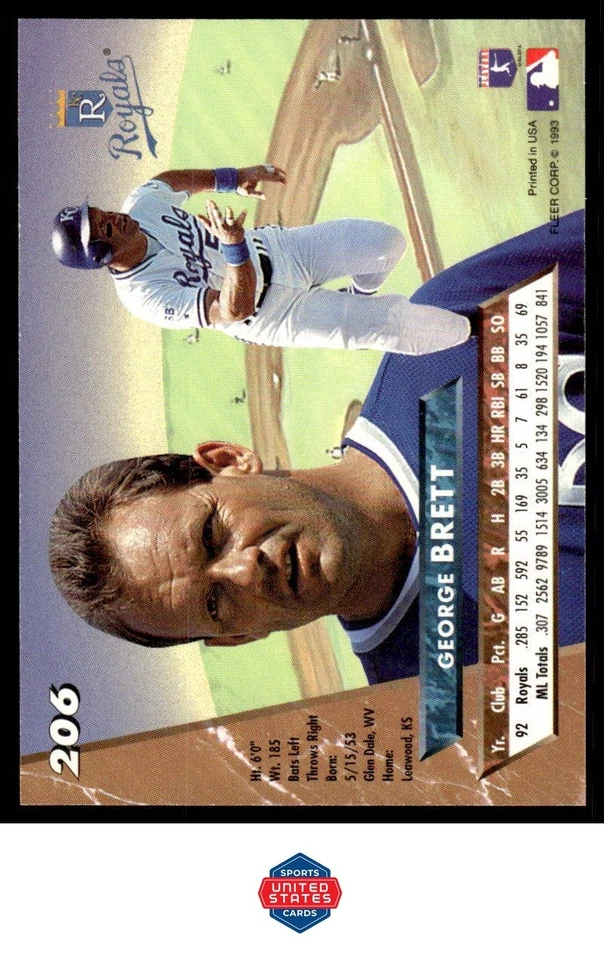 1993 Ultra #206 George Brett Baseball Card - Image 2 of 2