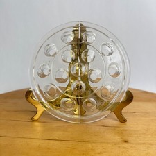 Vintage Clear Glass Round Flower Frog 16 Holes 5" Diameter Pique Fleur Vase Lid