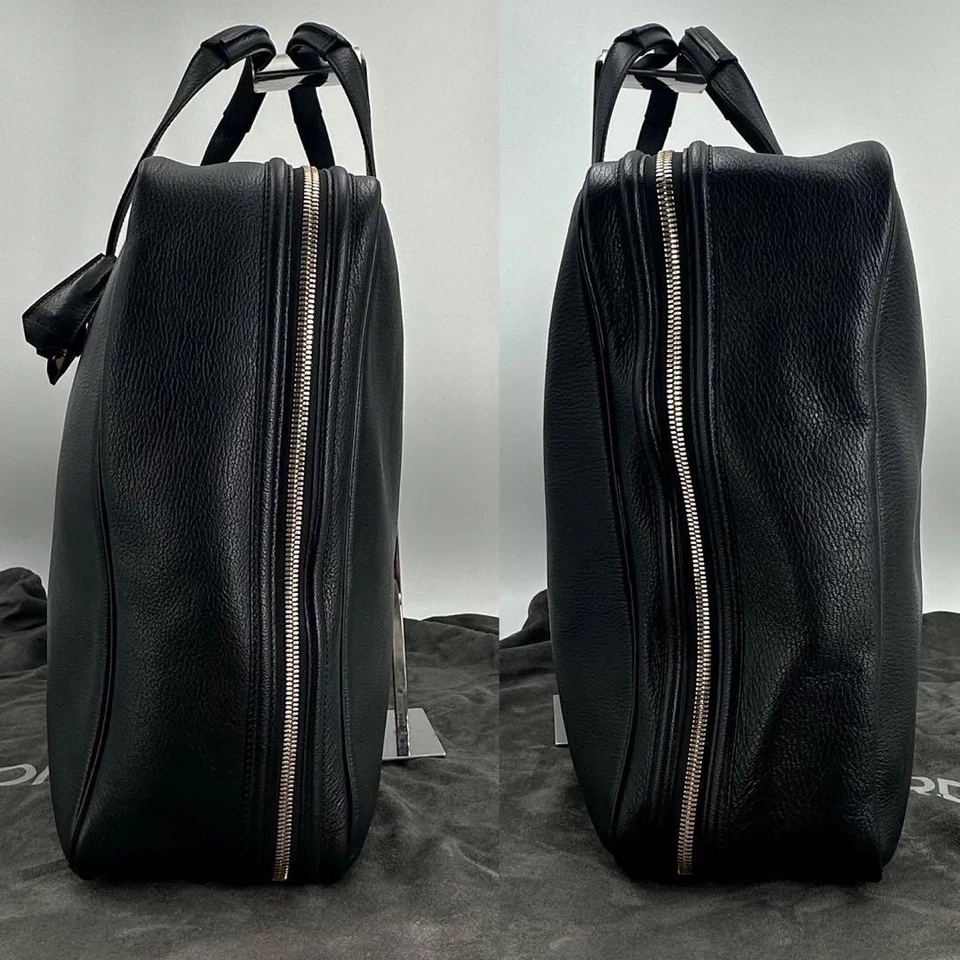 Tom Ford Hombre Bolso de Negocios Maletín Viaje Boston Cuero Negro con Bolsa Antipolvo Foto 4 de 4