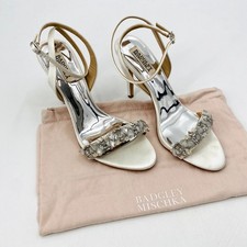 Badgley Mischka Ivory White Satin Rhinestone Heels