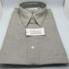 NWT Van Heusen Wrinkle Free Comfort Span Brown MicroGrid Dress Shirt XL 17 33/33