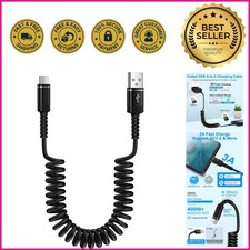 Fast Charger Cable Coiled USB C for Car 3FT Android Auto Type A to C Phone