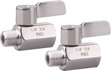 Stainless Steel Ball Valve Mini Valve 1/4" NPT Female x Male Thread Pack of 2