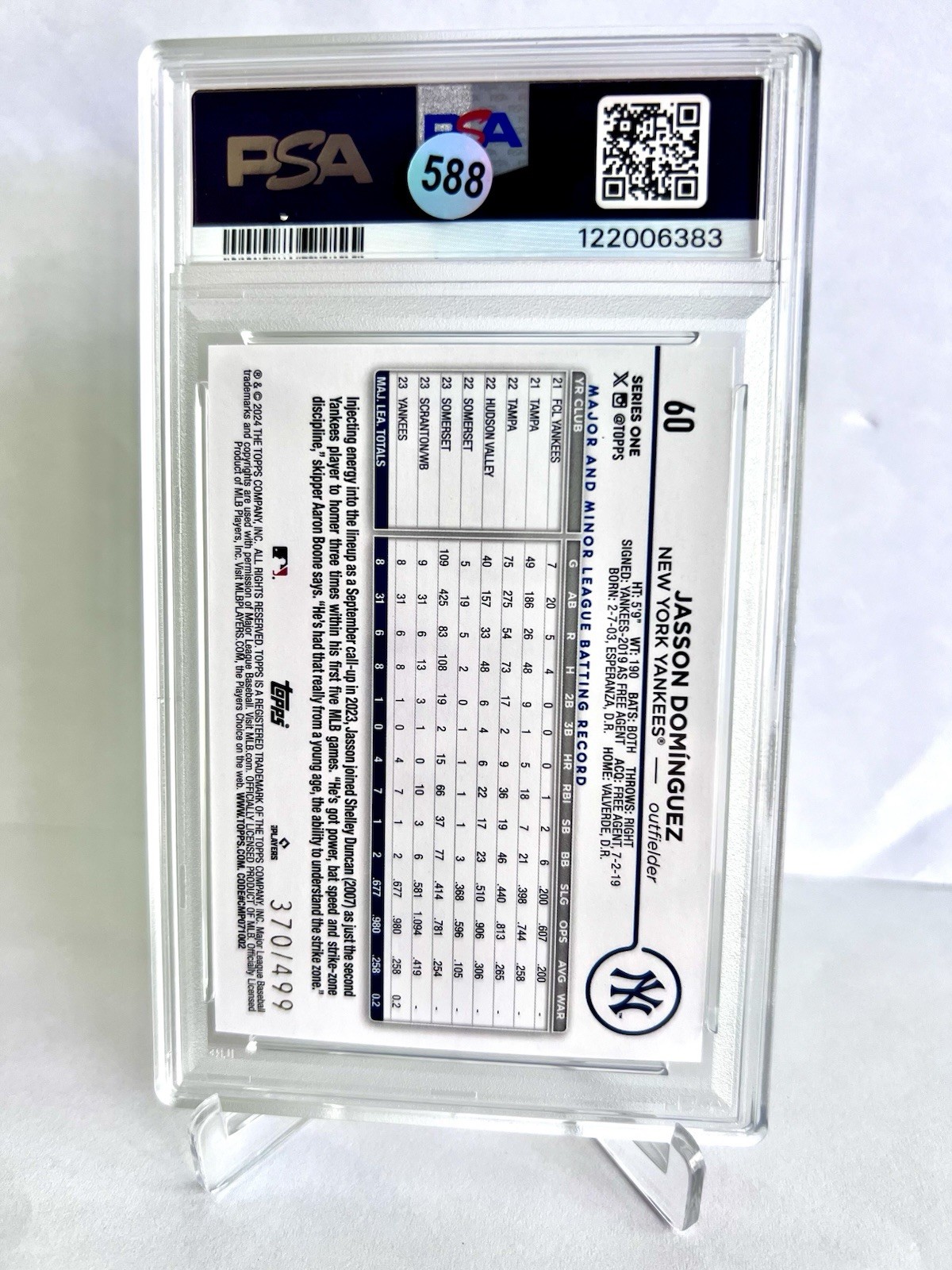 Jasson Dominguez 2025 Topps Chrome Black Auto BGS 9.5 2024 Green Foil PSA 10 Lot view 4