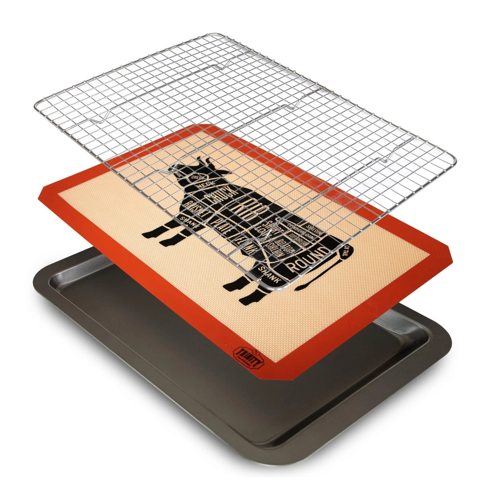 Small Meat Resting Pan - With Wire Rack and Silicone Baking Mat - Dishwasher ...