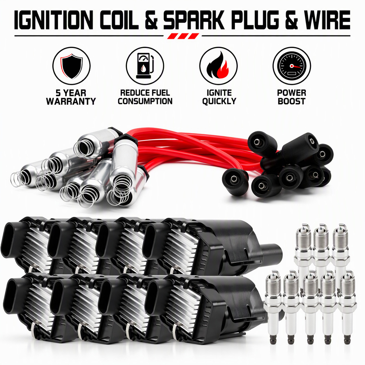 8X Ignition Coil+Spark Plug+Wire For GMC Savana 2500 3500 2003-2007 6.0L UF262