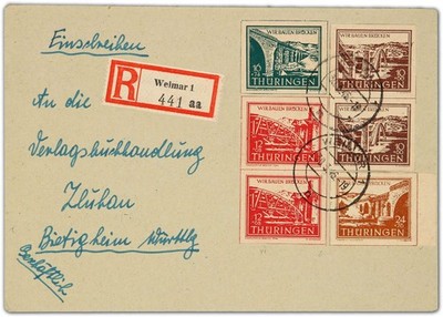 SBZ - Thüringen, 1946, 113 by (2) u.a. auf R-Brief