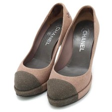 Chanel Pumps Glitter Pink Beige Women's High Heel Platform Size EU35/US5
