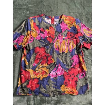 Vintage 90s Bechamel Bold Floral Short Sleeve Blouse SZ 12