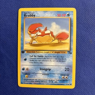 1st Edition Krabby 51/62 Fossil Set - Common Pokemon Card - NM