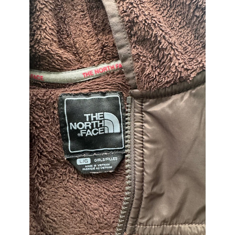 Chaqueta con capucha polar The North Face cremallera completa marrón niñas L/G Foto 2 de 3