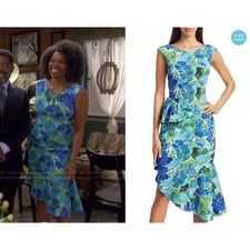 Chiara Boni Kyla Midi Print Amaryllis Blue & Green Floral Dress, Size 8, NWT!