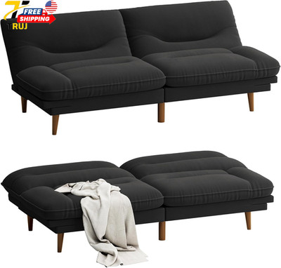 Stylish Black Futon Sofa Bed with Adjustable Backrest for Home & Office FREE SHI