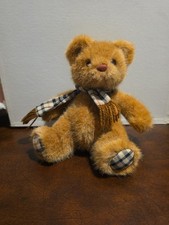 VTG Russ Kensington Brown Teddy Bear Plaid Feet Scarf Plushie Toy 10" Korea