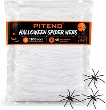 Piteno  1200 sqft Spider Webs Halloween Decorations with 40 Fake White