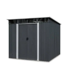 29GA 6x8ft Galvanized Utility Shed with Angled Roof & Light