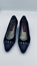 Vintage Van Eli East Black Kitten Heels Crisscross X Over Toes