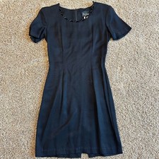 Vintage Black Mini Dress Short Sleeve Scalloped Neckline LBD Size 7/8