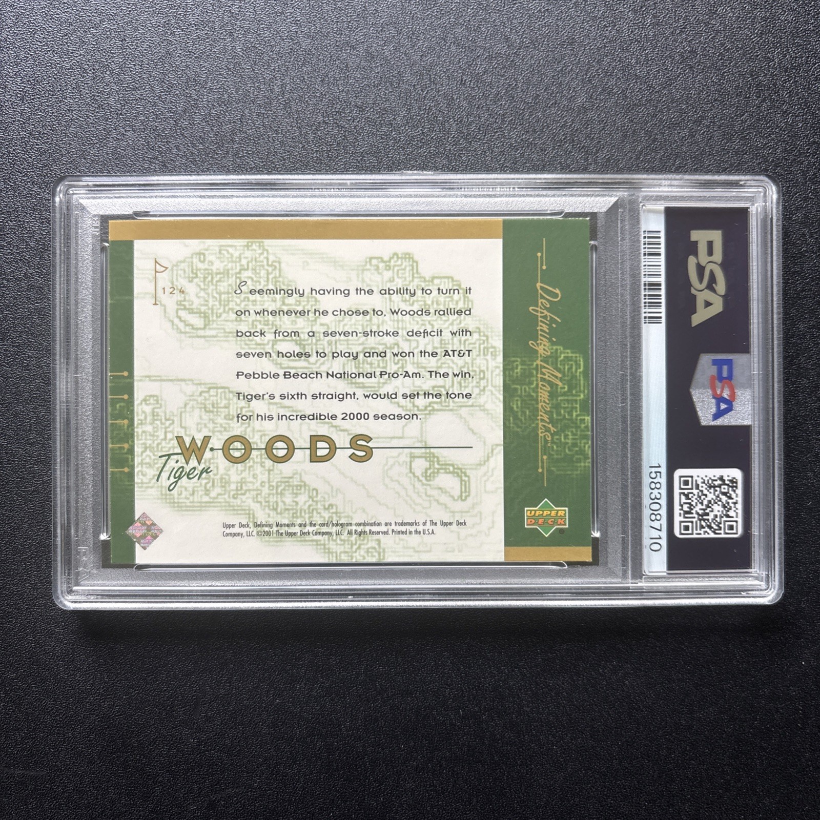 2001 Upper Deck Tiger Woods (RC) #124 Defining Moments PSA 9 -Freshly Graded! view 3