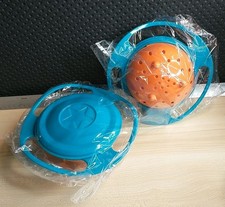 2 Baby Toddler Feeding Gyro Bowls Blue Orange 360 degree Rotate Kids Spill-Proof